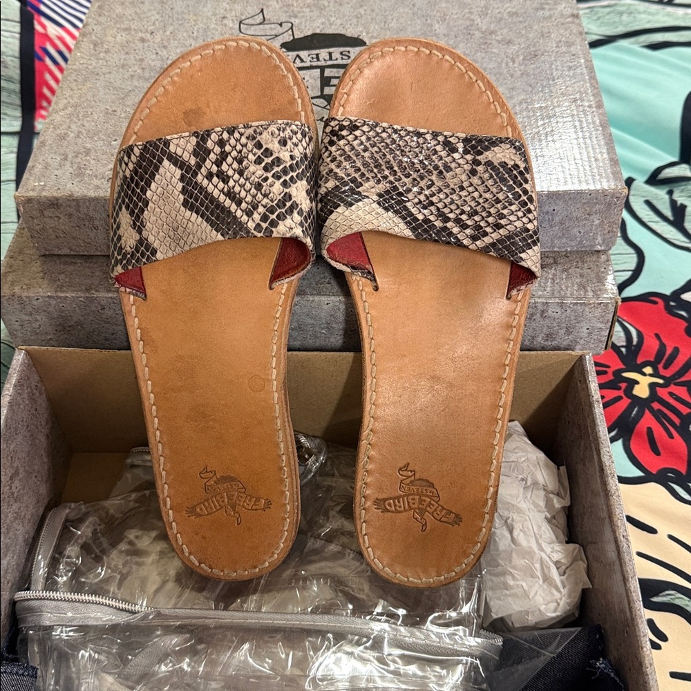 Freebird Golden Black and White Snake Sandals